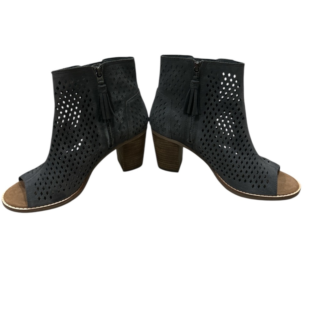 Toms Dark Gray Heeled Boots with Perforated Design